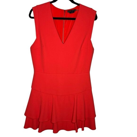 Alice + Olivia Classics Palmira Sleeveless Ruffle Short V-Neck Red Dress Sz 12 - Picture 12 of 12